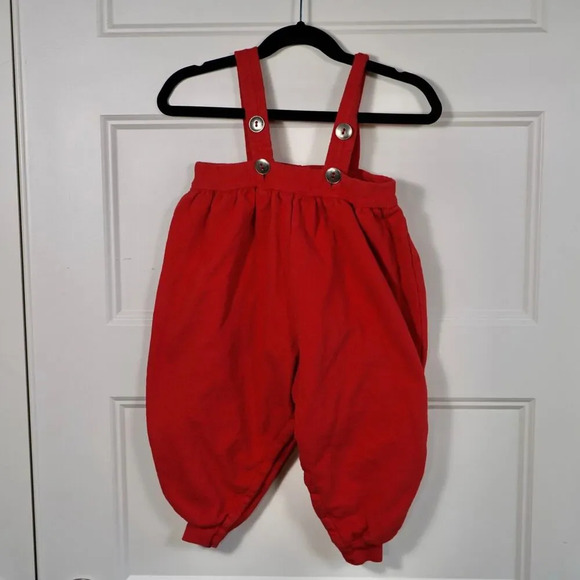 Vintage Red 100%‎ Cotton Overalls with Snap closure 18 Months - Picture 1 of 6